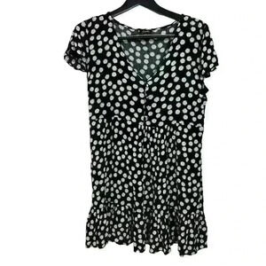 Justify Black Tiered Mini Dress with Daisies and Buttons Size S